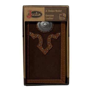 Justin Men's Brown Classic Genuine Leather Slim Bifold Jr. Rodeo Wallet NIB